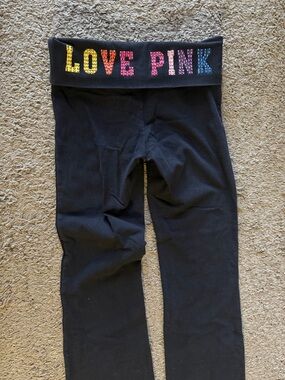 Vintage Y2K Victoria’s secret PINK Black Fold-Over Flare Leggings Size XS